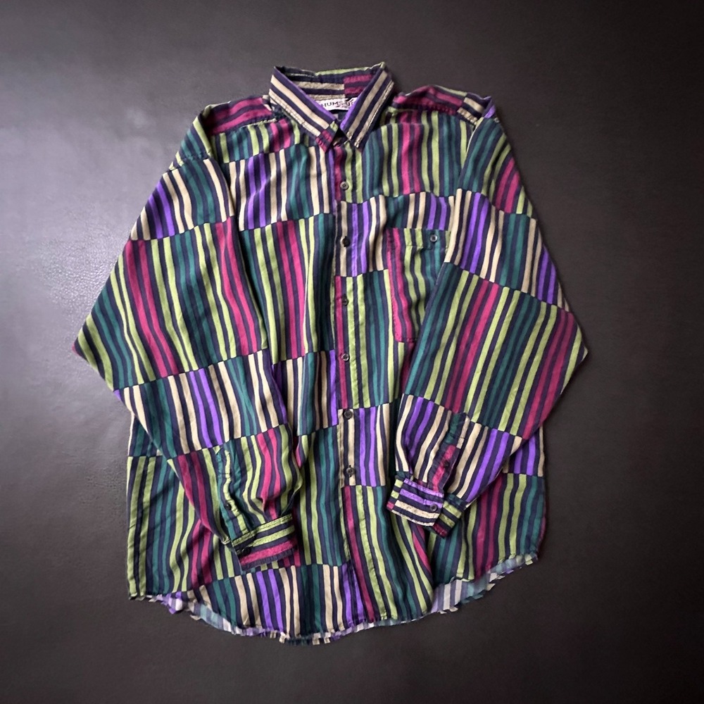 Vintage Thums Up Shirt Mens Large Multi Color Blocked Baggy Loose Fit Festival